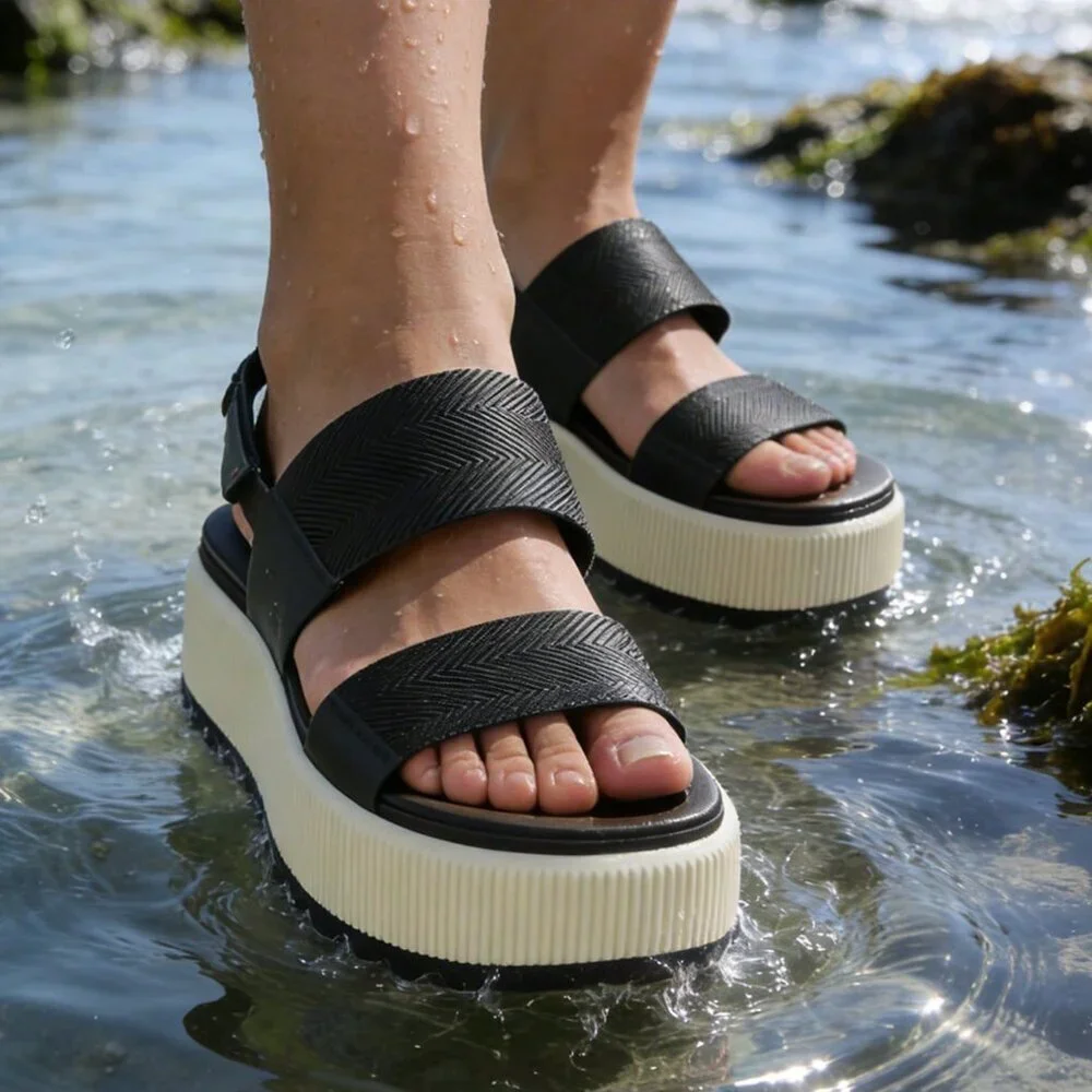 Black And White Vacation Women's Platform Sandals